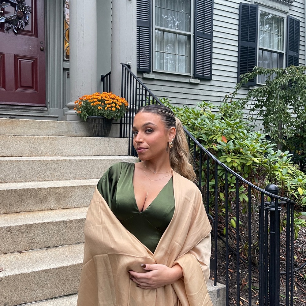 David's Bridal Dark Green Satin Gown